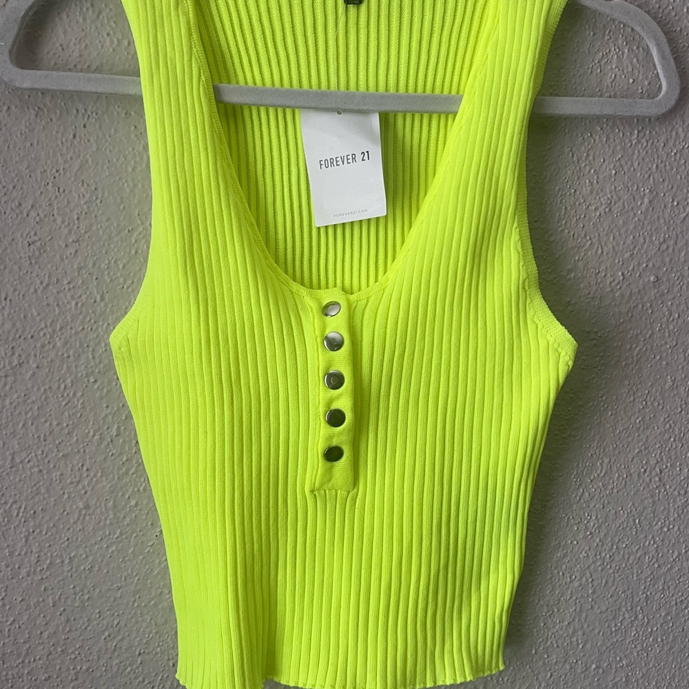 Forever 21 Yellow Green Ribbed Crop Tank Top